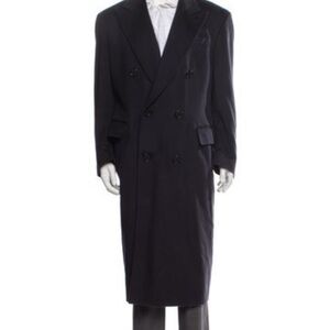 Loro Piana Black Cashmere Overcoat Peacoat Satin Lining Flap Pockets - Size Med